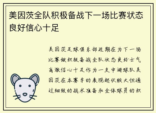 美因茨全队积极备战下一场比赛状态良好信心十足